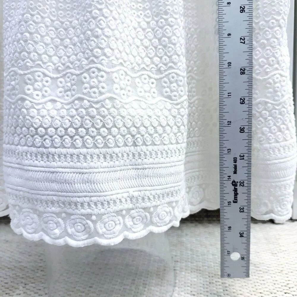 Melissa Odabash White Eyelet Bell Sleeve Beach Cover Up Kaftan V-Neck Size L